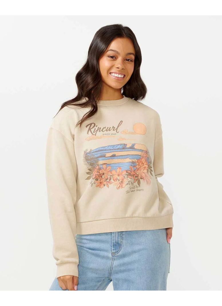 RIP CURL FEMMES WAVE GLIDERS RELAXED CREW NATURAL