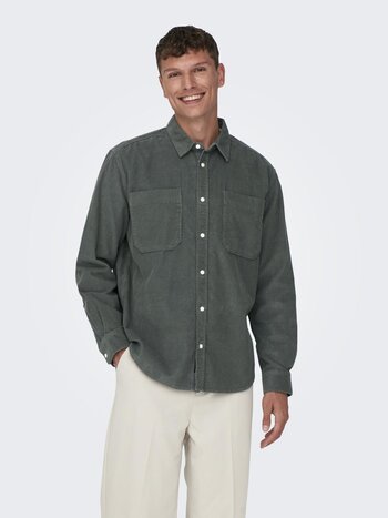 Only & Sons MEN'S SALP CORD LS SHIRT CASTOR GRAY
