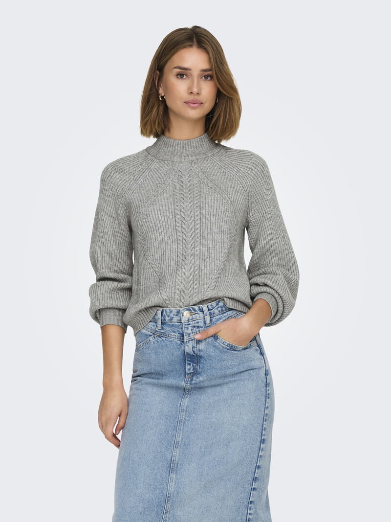Only FEMMES KATIA LS DETAIL HIGHNECK KNIT MEDIUM GREY