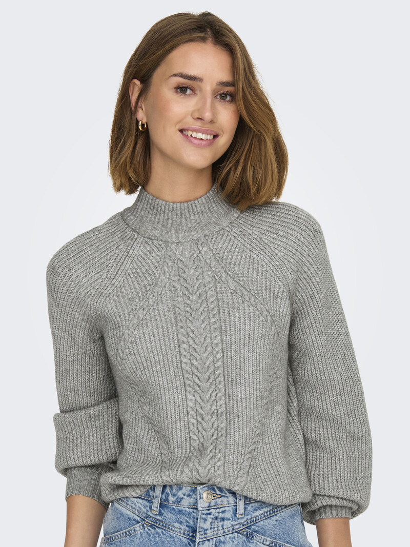 Only FEMMES KATIA LS DETAIL HIGHNECK KNIT MEDIUM GREY