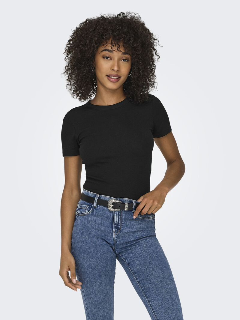 Only WOMEN'S EASY S/S O-NECK TOP BLACK