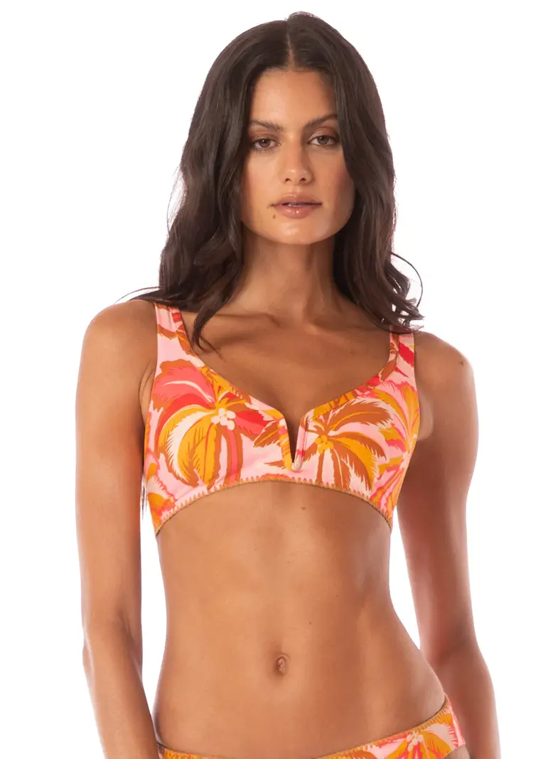 Maaji Swimwear PINK PALMS VICTORIA V WIRE BRALETTE BIKINI TOP