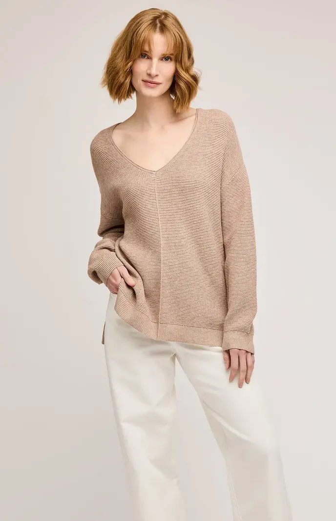 Gentle fawn LISBON V-NECK KNIT SWEATER HEATHER TAUPE