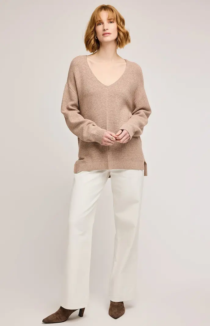 Gentle fawn LISBON V-NECK KNIT SWEATER HEATHER TAUPE