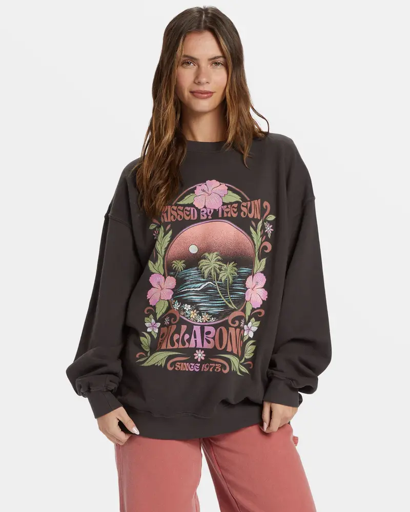 Billabong WOMEN'S RIDE IN OVERSIZED CREWNECK SWEATSHIRT BLACK SANDS 7