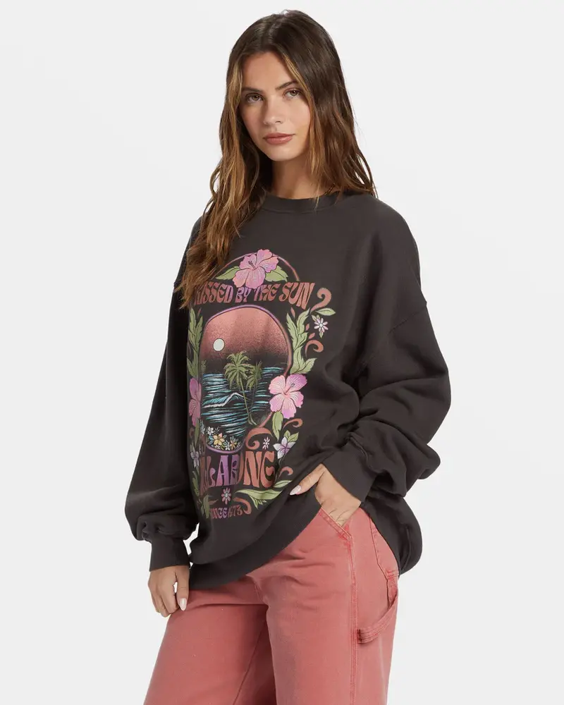 Billabong WOMEN'S RIDE IN OVERSIZED CREWNECK SWEATSHIRT BLACK SANDS 7