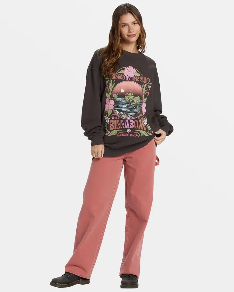 Billabong WOMEN'S RIDE IN OVERSIZED CREWNECK SWEATSHIRT BLACK SANDS 7