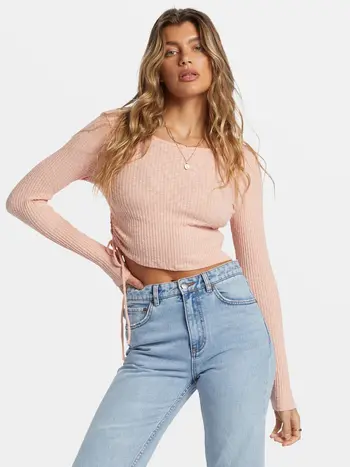 Billabong WOMEN'S ITS A VIBE LS CROPPED TOP DUSTY PEACH