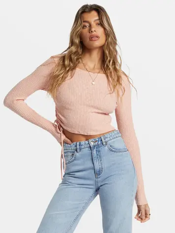 Billabong FEMMES ITS A VIBE LS CROPPED TOP DUSTY PEACH