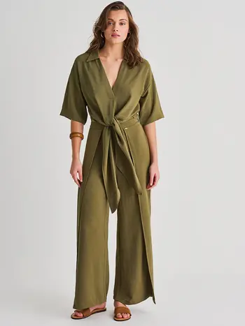 Everyday Sunday FRONT TIE COVER-UP SHIRT GREEN JUNGLE