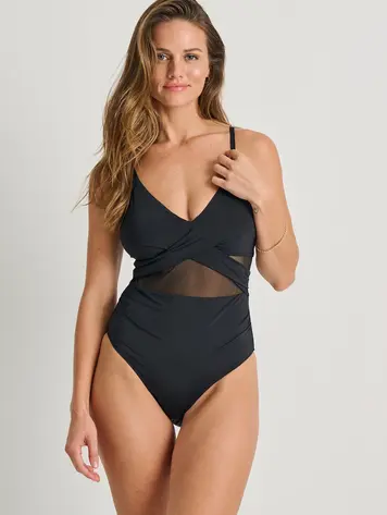Everyday Sunday CROSS-OVER MESH ONE-PIECE BLACK