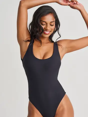Everyday Sunday LACE-UP OPEN BACK ONE-PIECE BLACK