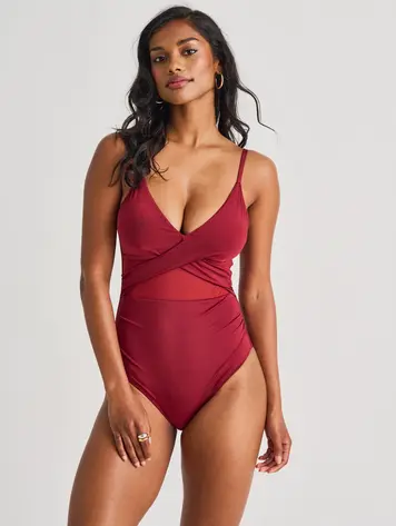 Everyday Sunday TUMMI STRAP CROSS-OVER MESH ONE-PIECE RUBY RED