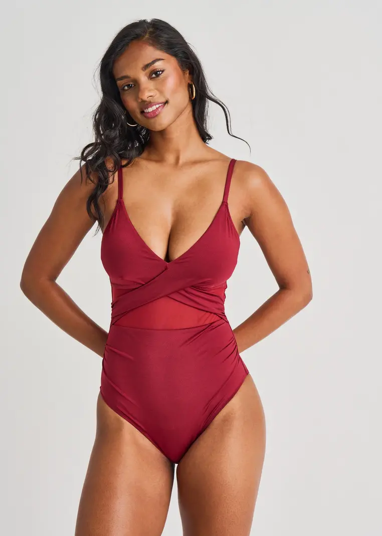 Everyday Sunday TUMMI STRAP CROSS-OVER MESH ONE-PIECE RUBY RED