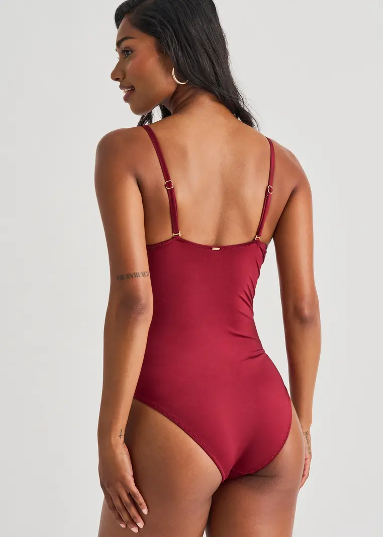 Everyday Sunday TUMMI STRAP CROSS-OVER MESH ONE-PIECE RUBY RED