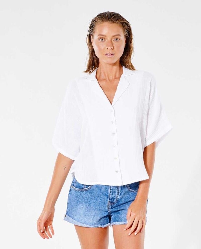 RIP CURL FEMMES PREMIUM SURF SHORT SLEEVE SHIRT WHITE