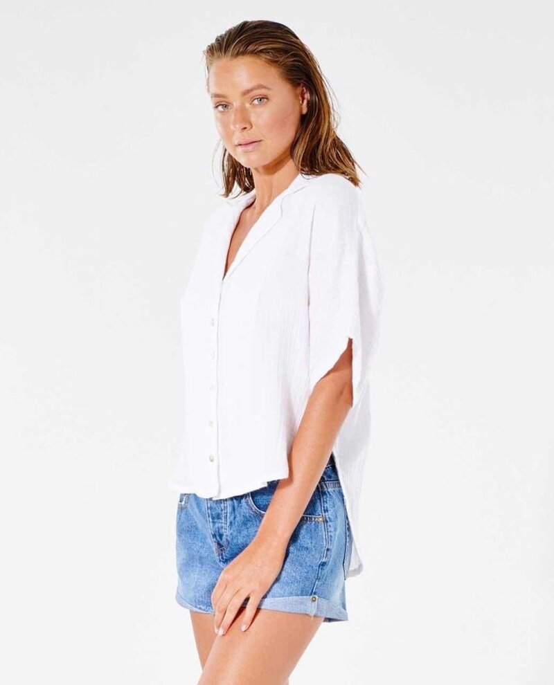 RIP CURL FEMMES PREMIUM SURF SHORT SLEEVE SHIRT WHITE