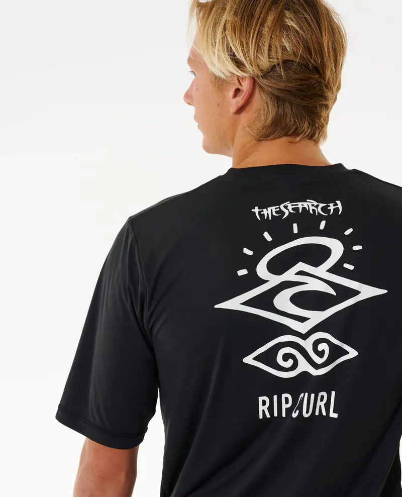 RIP CURL MEN'S ICONS SURFLITE UV SHORT SLEEVE RASH GUARD BLACK