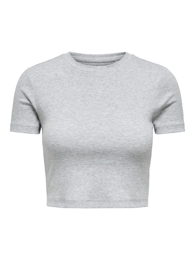 Only BETTY S/S O-NECK SHORT TOP LIGHT GREY MELANGE