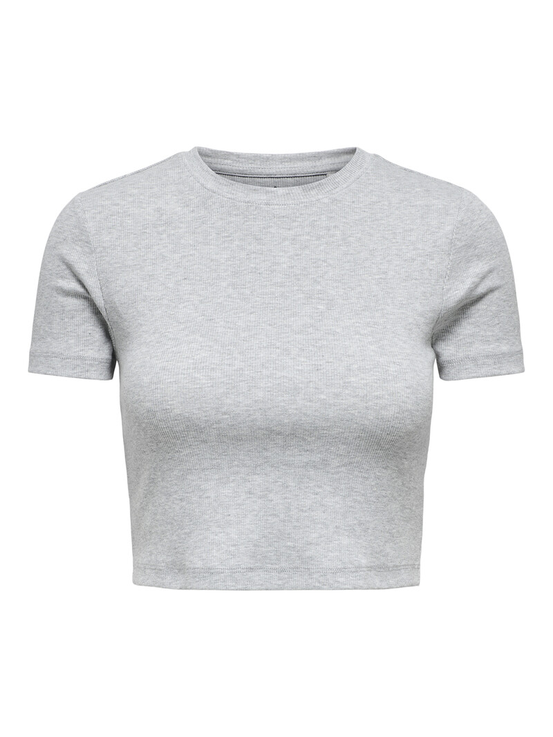 Only BETTY S/S O-NECK SHORT TOP LIGHT GREY MELANGE