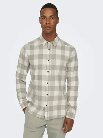Only & Sons MEN'S GUDMUND CHECK LS SHIRT ANTIQUE WHITE