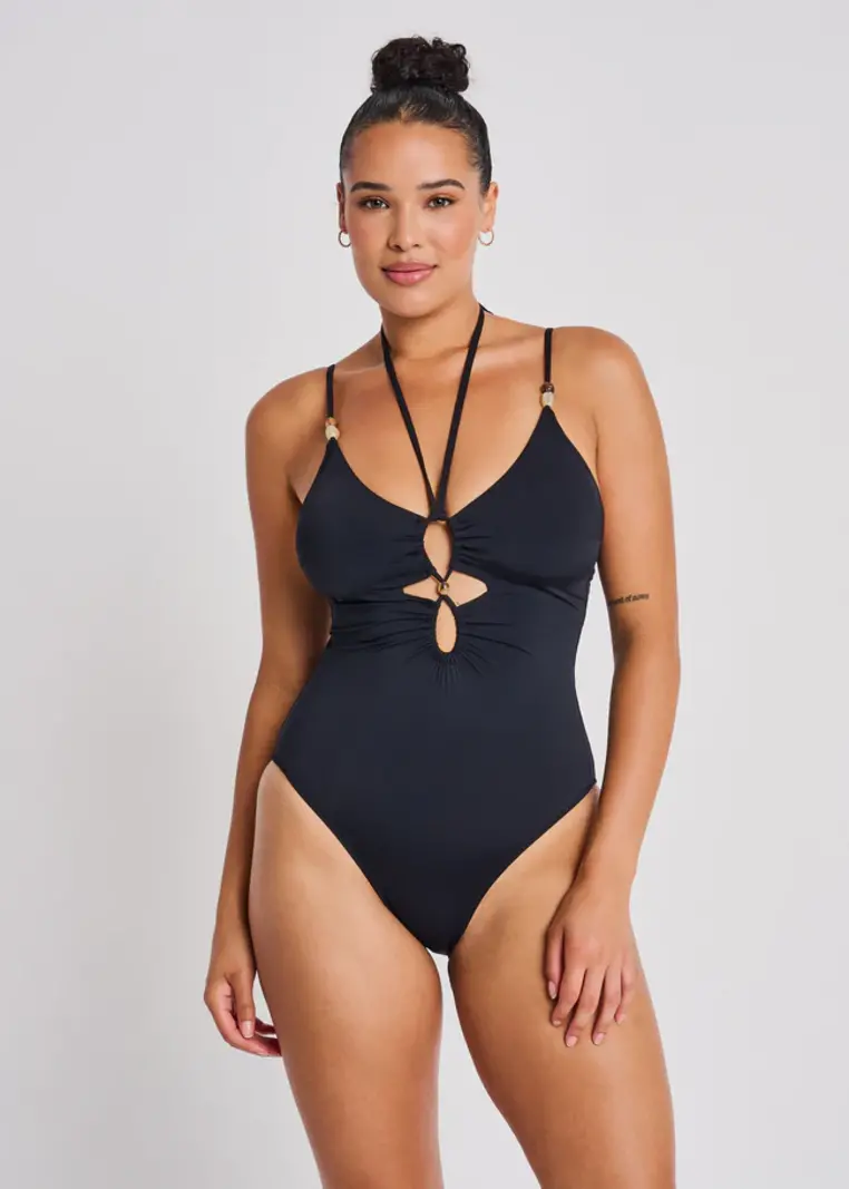 Everyday Sunday CUTOUT CAMI ONE-PIECE HIGH LEG BLACK