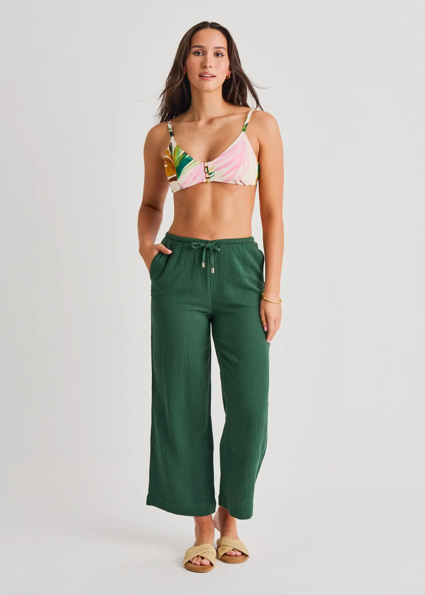 Everyday Sunday COTTON COVERT UP WIDE PANTS RAIN FOREST