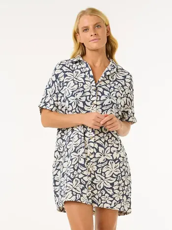 RIP CURL LAS DALIAS SHORT SLEEVE SHIRT DRESS NAVY