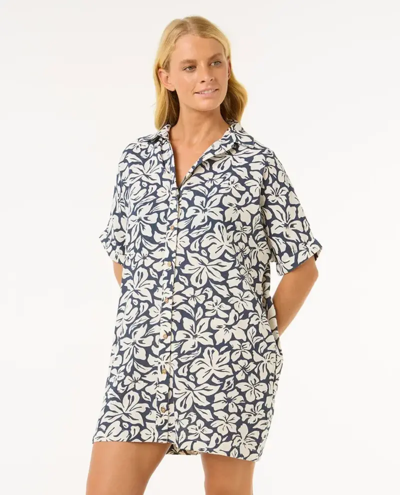 RIP CURL LAS DALIAS SHORT SLEEVE SHIRT DRESS NAVY