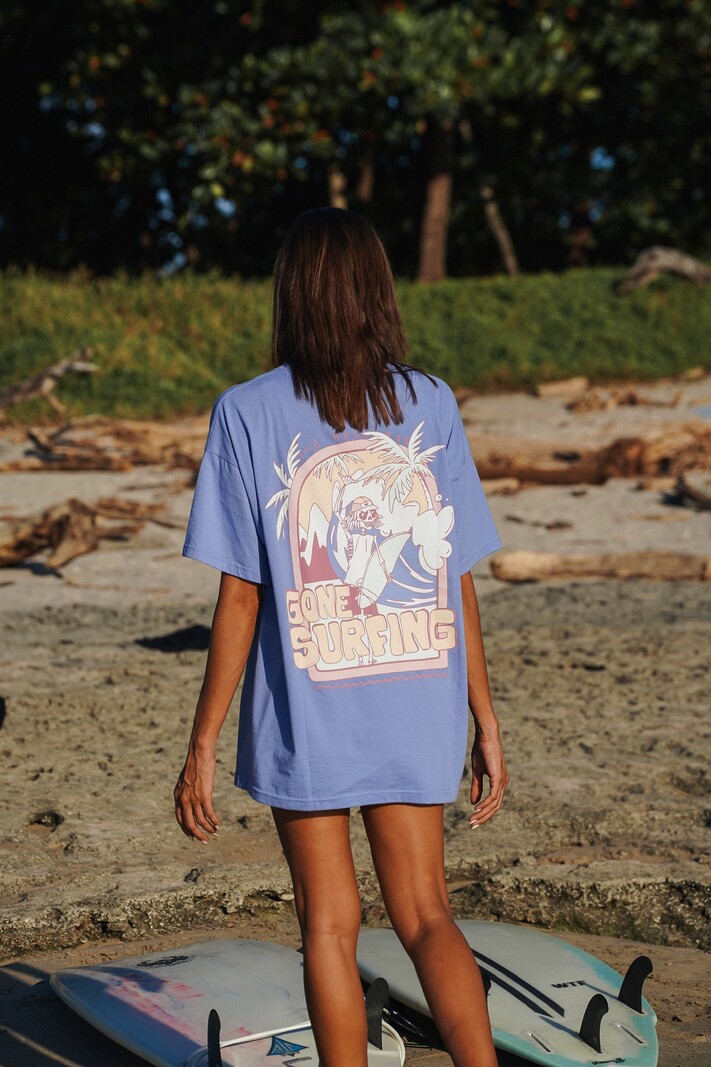 Notice the reckless WOMEN'S GONE SURFING OVERSIZED T-SHIRT PURPLE