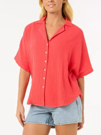 RIP CURL WOMEN'S PREMIUM SURF BUTTONDOWN HIBISCUS RED