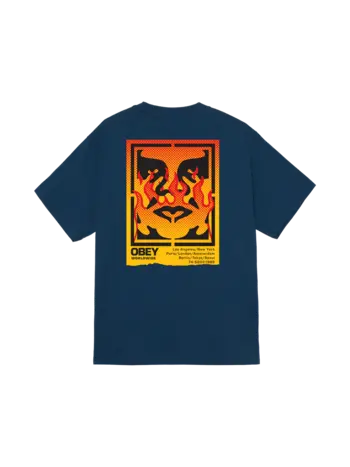 Obey MEN'S OBEY ICON STENCIL FLAME CLASSIC T-SHIRT HARBOR BLUE