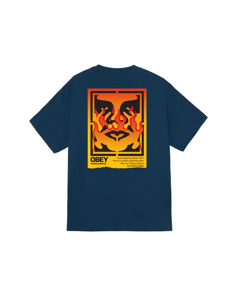Obey HOMMES OBEY ICON STENCIL FLAME CLASSIC T-SHIRT HARBOR BLUE