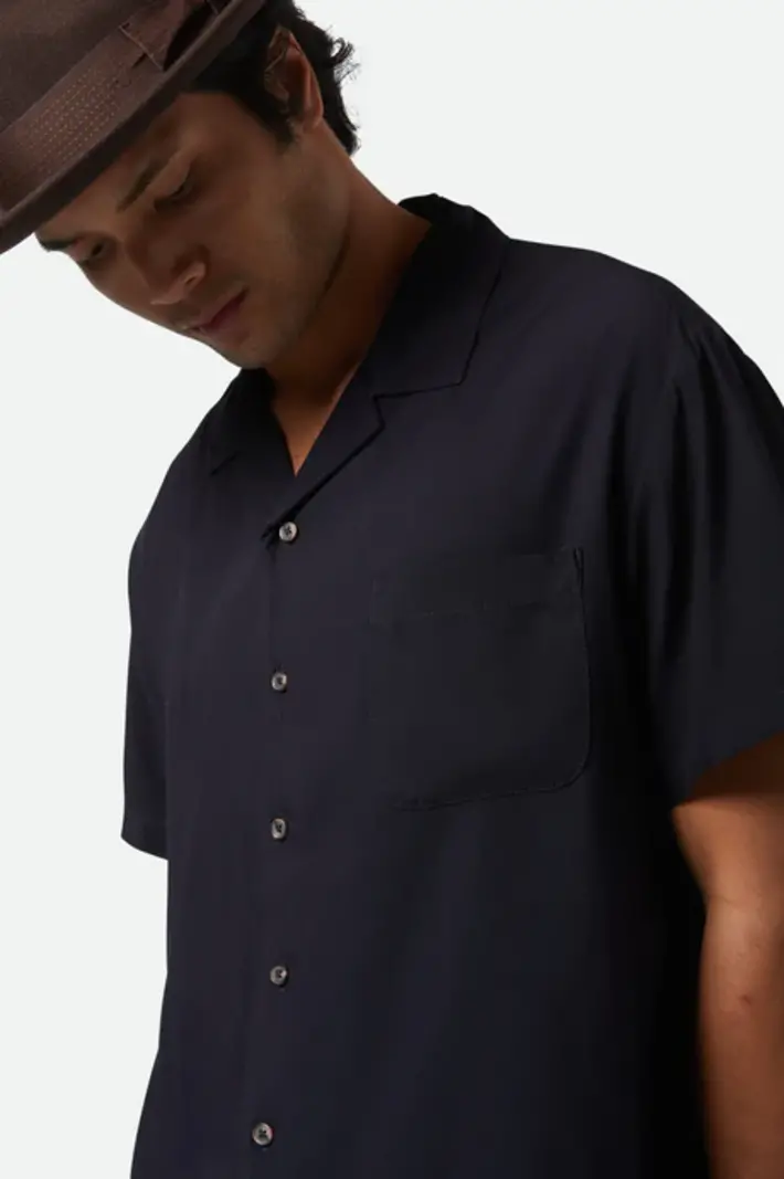 Brixton HOMMES BUNKER S/S CAMP COLLAR SHIRT BLACK