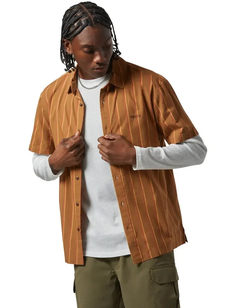 Brixton HOMMES CRU STRIPE SS SHIRT WASHED COPPER/BURNT RED/SUNSET