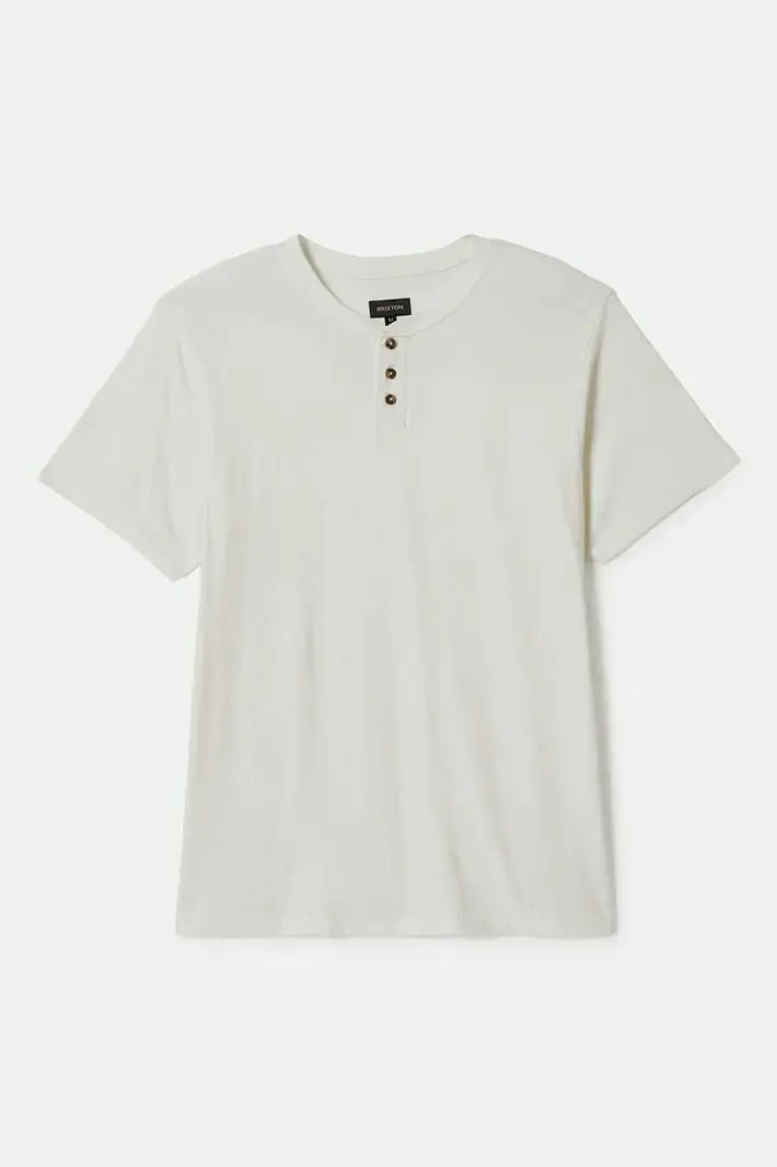 Brixton HOMMES VINTAGE RESERVE S/S HENLEY OFF WHITE SOL WASH