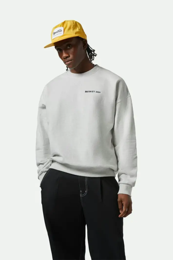 Brixton HOMMES EMBROIDERED HEAVY CREW HEATHER GREY ASH