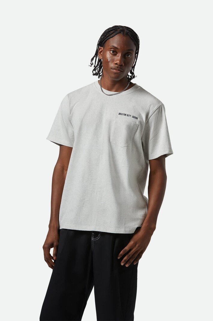 Brixton HOMMES EMBROIDERED HEAVYWEIGHT POCKET TEE HEATHER GREY ASH