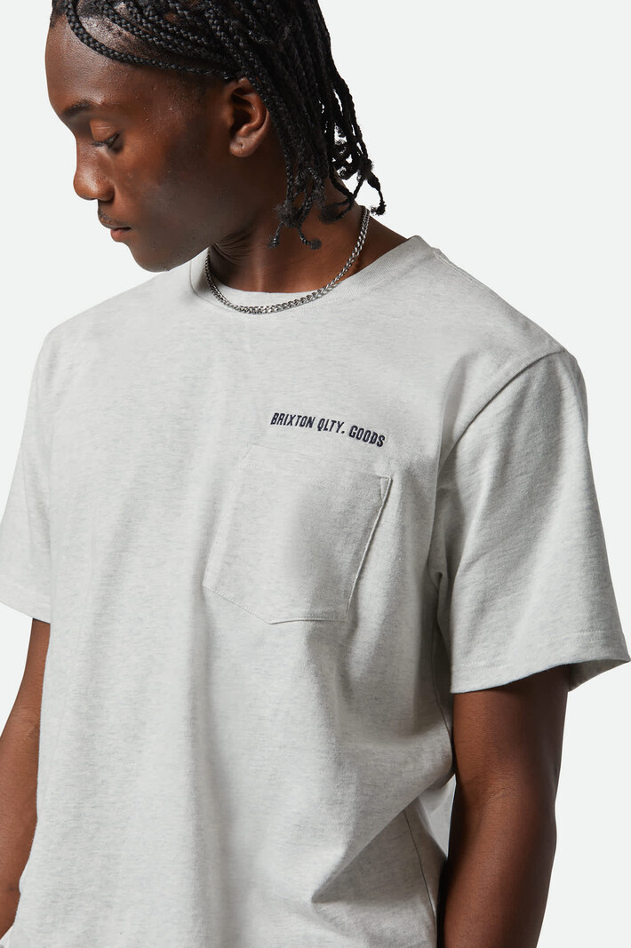 Brixton HOMMES EMBROIDERED HEAVYWEIGHT POCKET TEE HEATHER GREY ASH