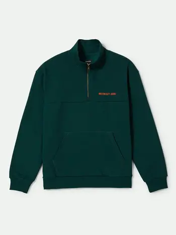 Brixton HOMMES EMBROIDERED HEAVYWEIGHT HALF ZIP DEEP EMERALD