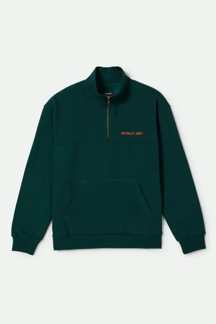Brixton MEN'S EMBROIDERED HEAVYWEIGHT HALF ZIP DEEP EMERALD
