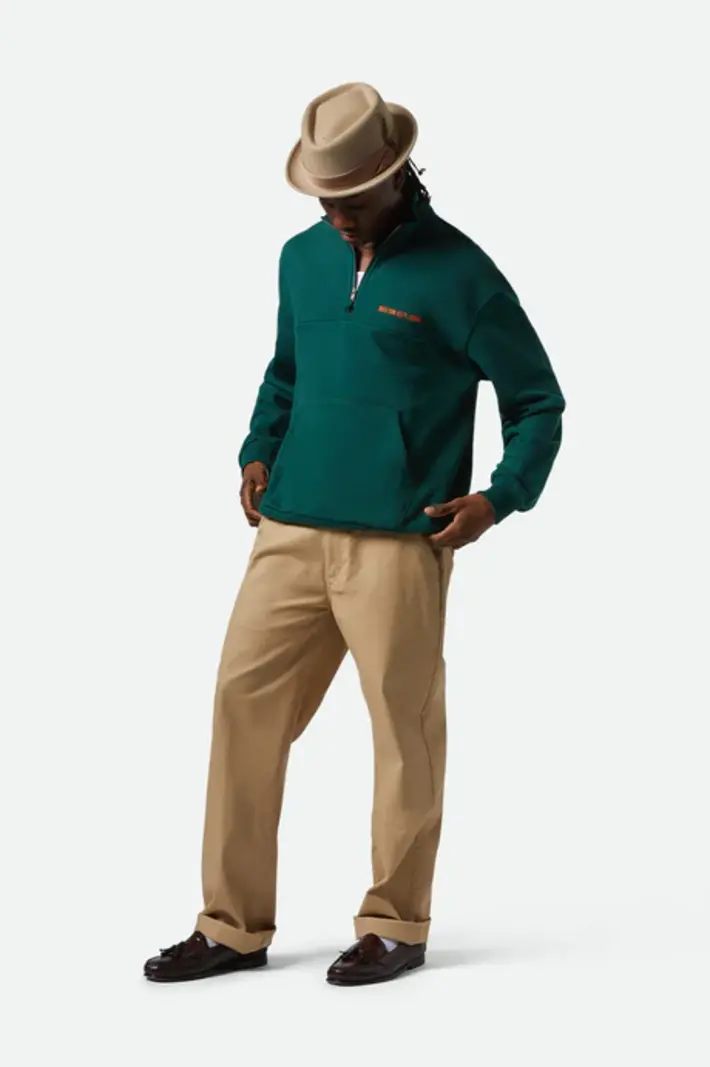 Brixton MEN'S EMBROIDERED HEAVYWEIGHT HALF ZIP DEEP EMERALD