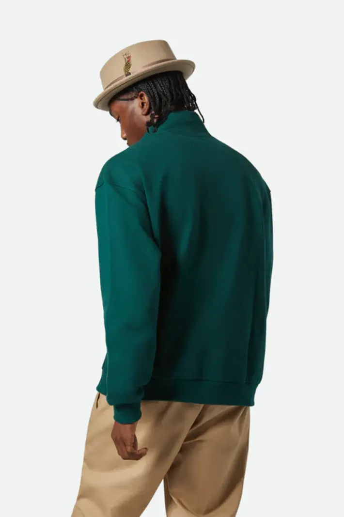 Brixton MEN'S EMBROIDERED HEAVYWEIGHT HALF ZIP DEEP EMERALD
