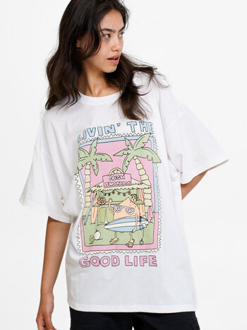Notice the reckless FEMMES SURFING CITRUS OVERSIZED WHITE