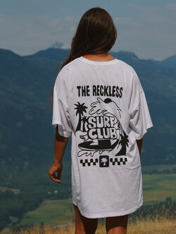 Notice the reckless FEMMES SURF CLUB TEE DRESS WHITE
