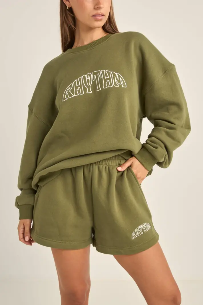 Rhythm WOMEN'S COLLEGE CREW NECK FLEECE OLIVE