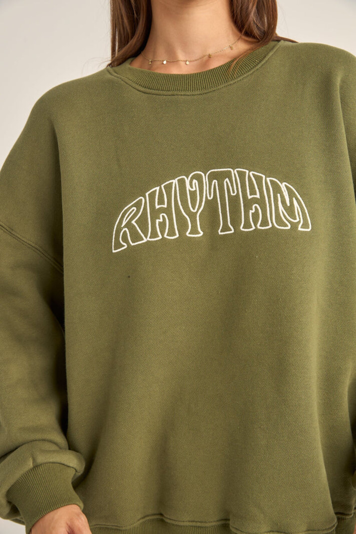 Rhythm WOMEN'S COLLEGE CREW NECK FLEECE OLIVE