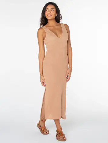 Roxy SLOW ISLE MIDI SWEATER DRESS PRALINE SOLID STAMP EMBY