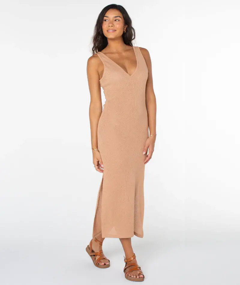Roxy SLOW ISLE MIDI SWEATER DRESS PRALINE SOLID STAMP EMBY