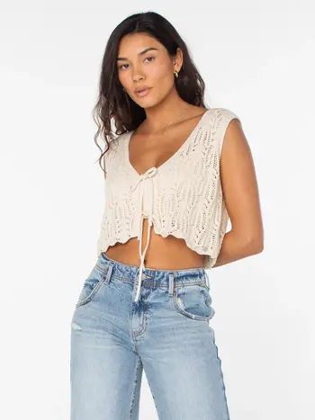 Roxy BEACH BOUND CROCHET VEST SWEATER TANK PARCHMENT